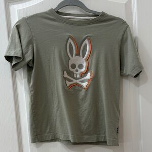 Psycho Bunny Kids Tee in Olive with Skull and Bunny